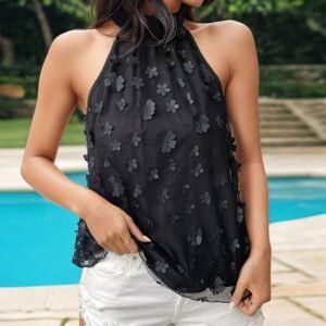 Summer new three -dimensional an root gauze, flower shirt explosion sleeveless lace -free strain top girl