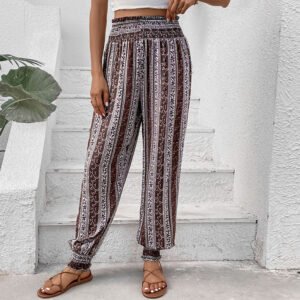 Tiktok loose trousers summer new an ethnic groups capture high waist printing pants