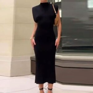 Women's fashion sexy slim dress elegant o -neck slit sleeveless slim skirt street clothes