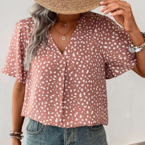 Summer an Women's Course House V -neck Leopard Pattern Diligence Shirt
