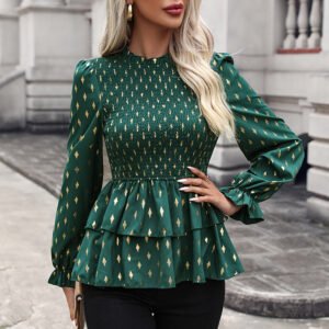 Perry Top Autumn New Women's Clothing an Lotus Lottery Long -sleeved Stitch Shirts