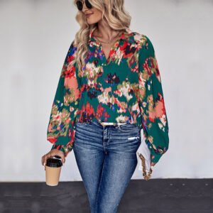 autumn new shirt casual flower shirt lapel long -sleeved shirt printed shirt