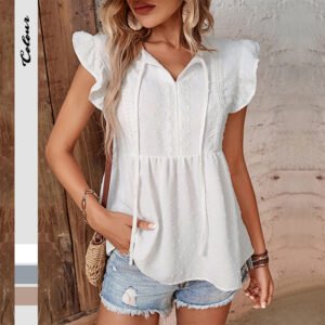 Independent station summer new lotus leaf sleeve top an women's leisure design sense stitching pullover shirt