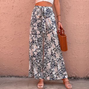 Strict selection of independent station summer new an fashion pants printed high -waist micro -pants