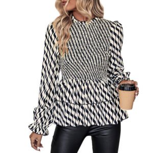 autumn shirt an black white striped female shirts to capture slim lotus leaf tops