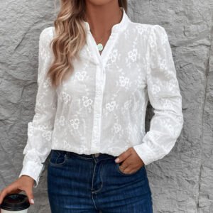 new women's shirt shirt, long -sleeved hollow lace shirt flower shirt