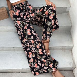 summer new an women's loose printed pants casual nine -point wide -leg pants female