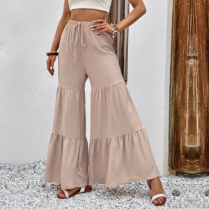 Independent station summer new an casual loose pants high -waist stitching flared pants women
