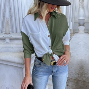 Independent station new explosion an women's clothing lapel stitching contrasting color jacket women's casual shirt