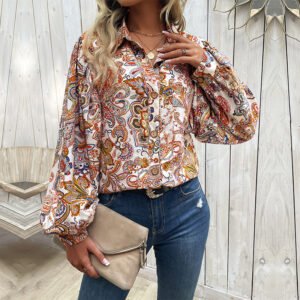 Independence Station Autumn Winter Fashion Casual an women's loose bubble sleeve women's printed shirt women