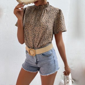 's new an top short -sleeved design sense niche fashion leopard shirt