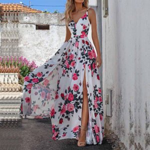 New an summer women's low -cut fashion sexy sexy print b split large dress 661