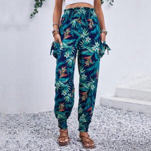 New an trendy casual workers pants pocket tropical printing feet trousers