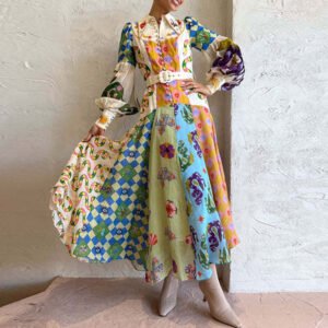 Independent station summer new personalized graffiti an women's lantern sleeve sleeve swinging dress women