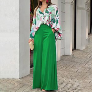 an women's independent station summer printed shirt temperament elegant wide leg pants fashion casual suit