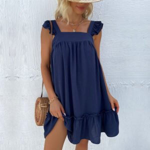 an Women's New Resort Wind Beach Skirt Short Loose Loose Loose Loose Back Straight Dress