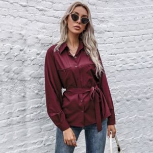 Spring long -sleeved cardigan fashion lapel shirt female independent commute qi lace shirt