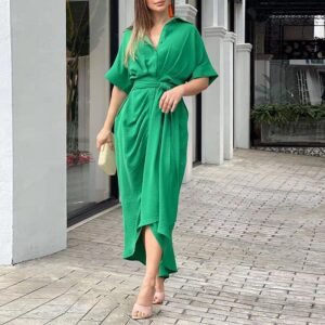 Summer new an women's elegant mid -long long skirt fashion shirt dress