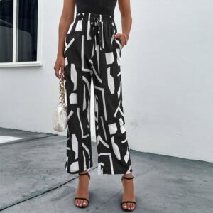 Autumn New Product Trumpet Trumpet an casual loose tight waist printed nine -point pants