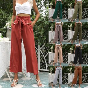 cargo Independent Station Spot Source High -waist an Pants Children Pure Color Nine Wide Leg Pants