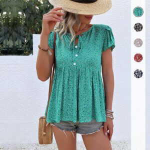 explosion new summer an women's casual printed short -sleeved doll shirt broken flower top