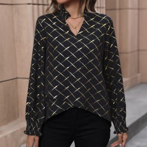 long sleeves irregular jacket an autumn women's new V -neck hot gold pullover shirt