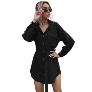 cargo autumn new solid color long -sleeved temperament commute cardigan lapel slim wafer lace shirt