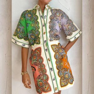 Independent station summer an women's new lapel single -breasted single -breasted long -sleeved casual dress