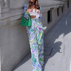 Women's New Wind Painted Printing Casual Shirt Trend Terminal Pants Set