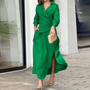 Summer an women's clothing Trip -to -Plastic Vedic V -neck Long -sleeved Shirt Dress 661