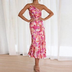 's new an women's clothing trendy stamp collar off -the -shoulder fishtail camisole dress