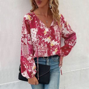 Spring Autumn Casual Printing Shirts Fashion an Women's Clothing Circles Bottom sleeve women's shirt