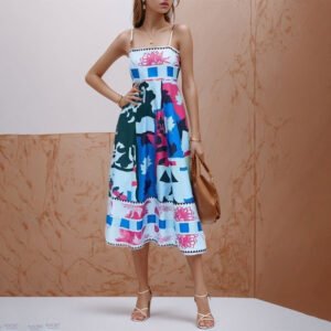 Summer women's clothing trend beautiful tube top skirt personality printing temperament pleated camisole dress female women