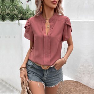 Year Summer New Women's an Kessing V -neck Sexy Red Short -sleeved Shirts